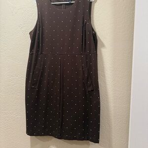 16W Land’s End Brown Polka Dot Dress with pockets - soft stretchy